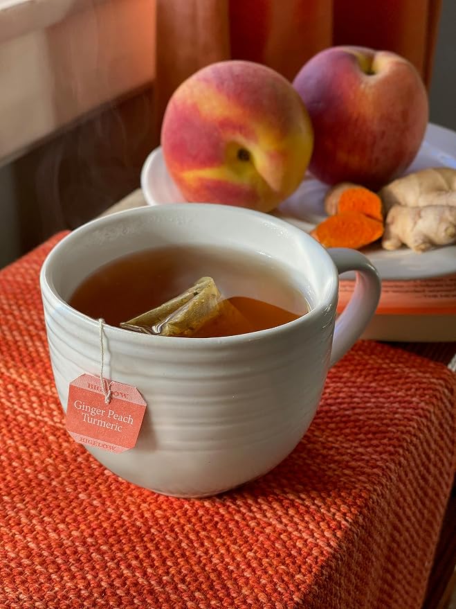 Bigelow Tea Ginger Peach Turmeric Herbal Tea, Caffeine Free-Tea with Ginger and Peach,18 Count (Pack of 12)