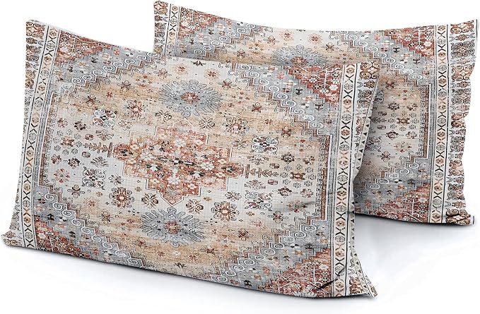 Boho Throw Pillow Covers 12x20 inch Set of 2,Soft Pillowcases Bohemia Carpet Printing Pattern Decorative Sofa Living Room Bed Rectangle Pillow Case Cushion Cover-Orange Grey
