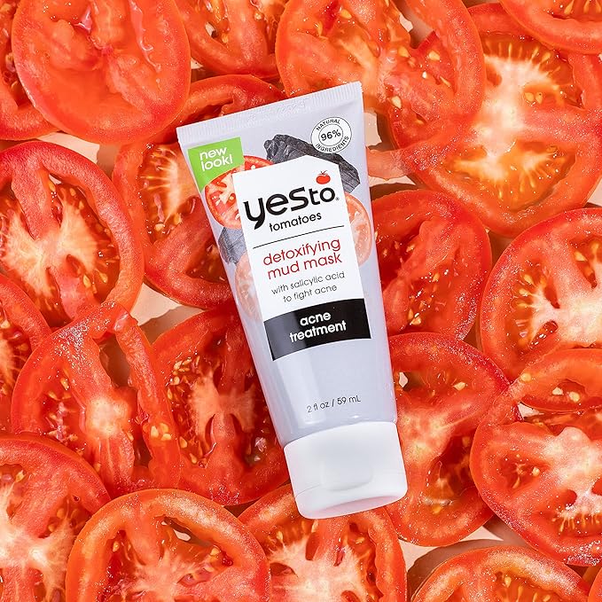 Yes To Tomatoes Clear Skin Detoxifying Charcoal Mud Mask For Acne Prone Skin Draw Out Impurities And Prevent Breakouts Contains Salicylic Acid 96 Natural Ingredients, Red, Tomato, 2.006 Fl (Pack of 2)