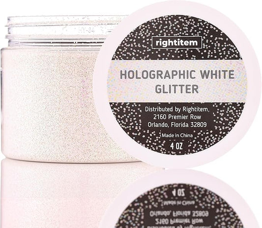Nail Glitter - Hollographic White Fine Glitter in Jar - 4 Oz Glitter for Crafts - Glitter for Slime - Face Glitter - Candle Glitter - Body Glitter