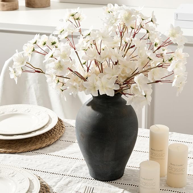 SIDUCAL Ceramic Vintage Flower Vase | 9 Inch Large Pottery Rustic Farmhouse Boho Vase for Home Decor, Table, Living Room, Bathroom, Coffee Desk, Shelf, Mantel Decoration, Wedding, Bronze