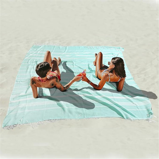 Antfuny Turkish Beach Towel Jumbo Extra Large XL XXL Big Oversized Giant Huge Thin Outdoor Picnic Accessories Airplane Travel Essentials Camping Gears Must Haves Yard Yoga Mat Aqua