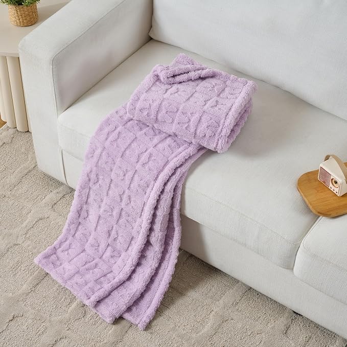 Lavender Plush Throw Blanket 50 x 60 Inch, Soft Fuzzy Fleece Blanket with Purple Bow, Cozy Decorative Blanket for Couch, Sofa, Bed and Bedroom