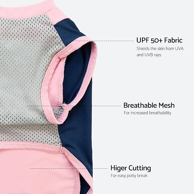 Fitwarm 2 Pack UPF 50+ UV Sun Protection Dog Shirt, Lightweight Breathable Cooling Vest, Quick Dry Dog Summer Clothes for Small Dogs Boy Girl, Reflective Label Pet Cat Outfit, Pink, Medium
