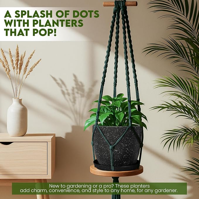 Plant Pots Indoor with Drainage 5 Pack Multi-Size Planters Set Spotty Black | Drainage holes included Multiple sizes 7/6.6/6/5.3/4.8 In Indoor plants and flowers Durable plastic construction
