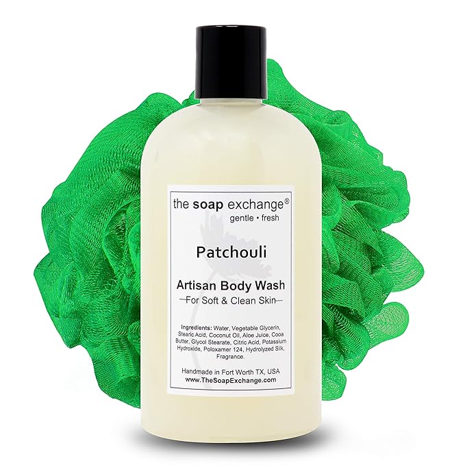 The Soap Exchange Body Wash - Patchouli Scent - Hand Crafted 12 fl oz / 354 ml Natural Artisan Liquid Soap for Hand, Face & Body, Shower Gel, Cleanse, Moisturize, & Protect. Made in the USA.