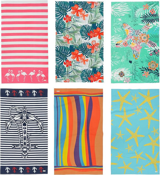 LANE LINEN Turkish Beach Towels for Women, Set of 6 - Large 39"x71", Pre-Washed, No-Shrink, Sand-Free, Quick Dry, Lightweight, Soft Beach Bath Towels - Coastal Mix