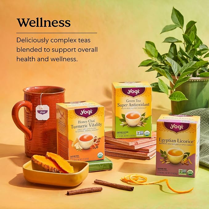 Yogi Tea Egyptian Licorice Tea - 16 Tea Bags per Pack (4 Packs) - Organic Licorice Tea Bags - Includes Licorice Root, Cinnamon Bark, Orange Peel, Ginger Root, Cardamom Pod & More