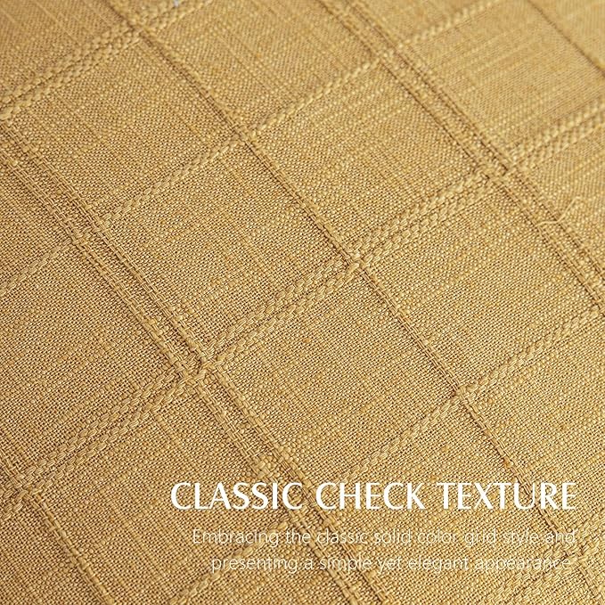 Foindtower Set of 2 Decorative Linen Check Throw Pillow Covers Neutral Farmhouse Vintage Cushion Covers Modern Boho Accent Home Decor for Sofa Chair Couch Bedroom Living Room,18×18 Inch,Amber Gold