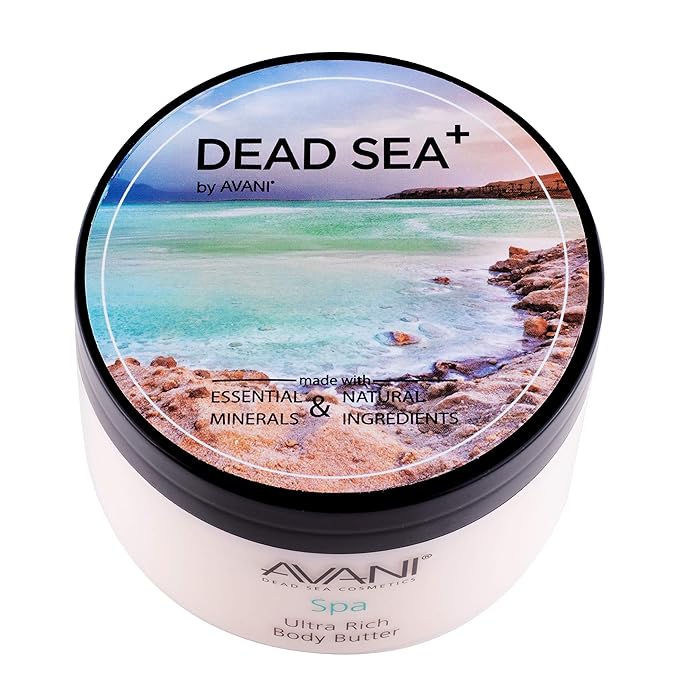 Avani Ultra Rich Body Butter - Dead Sea Salt, Aloe Vera, Vitamin E, Shea, Jojoba, Sunflower, Olive Essential Oil - Natural Butter for All Skin Types - Milk/Honey Fragrance