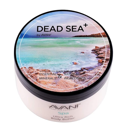 Avani Ultra Rich Body Butter - Dead Sea Salt, Aloe Vera, Vitamin E, Shea, Jojoba, Sunflower, Olive Essential Oil - Natural Butter for All Skin Types - Milk/Honey Fragrance