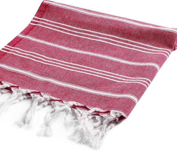 Cacala 100% Turkish Cotton Kitchen Tea Towels, Highly Absorbent Luxury Soft Quick Drying Dish Towel with Hanging Loop for Gym, Yoga, Bath, Sports, Cleaning and Kitchen (23 x 36), Red