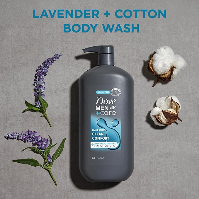 DOVE MEN + CARE Body and Face Wash Hydrating Clean Comfort Men's Body Wash with 24-Hour Nourishing Micromoisture Technology 30 oz (Pack of 4)