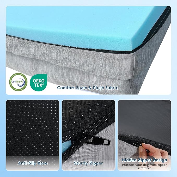 Cooling Dog Bed,Dual-Cooling Design,Q-Max >0.4 Cool Pet Beds for Extra Large Dogs,Orthopedic Foam Dog Bed with Sides, Removable Cover & Waterproof Lining,Grey (48" L x 32" W x 8" Th)