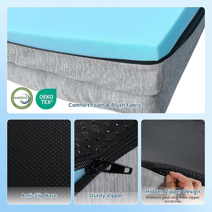 Cooling Dog Bed,Dual-Cooling Design,Q-Max >0.4 Cool Pet Beds for Large Dogs,Orthopedic Foam Dog Bed with Sides, Removable Cover & Waterproof Lining and Nonskid Bottom,42"L x 30"W x 7.5"Th