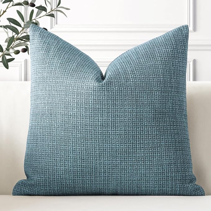 OTOSTAR Linen Throw Pillow Cover Set of 1 Decorative Square Pillowcases Cushion Covers 24x24 Inch for Home Decor Sofa Bedroom Car 60 x 60CM Blue