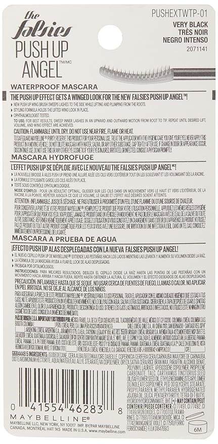 Maybelline The Falsies Push Up Angel Waterproof Mascara, Lengthening and Curling Make Up Formula, Very Black, 1 Count
