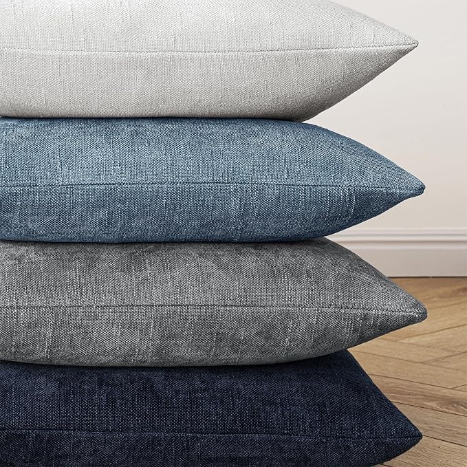 MIULEE Textured Chenille Throw Pillow Covers 20x20 Inch Smoke Blue | Pack of 2 Decorative Soft Throw Pillows, Solid Textured Cushion Covers, Modern Home Decor for Couch Sofa Bedroom Living Room