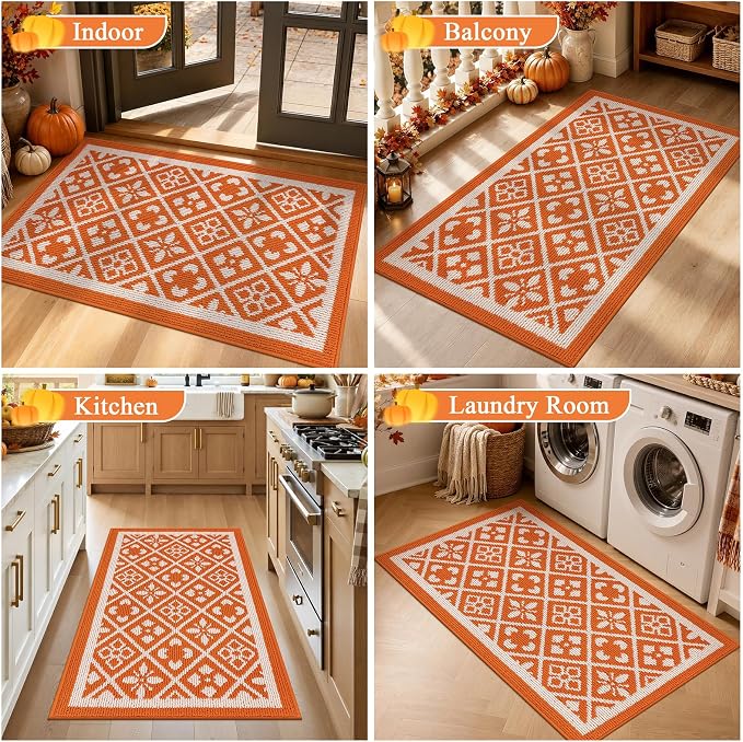 Ileading Fall Indoor Door Mat Washable Orange Muddy Mats for Dogs 2x3ft