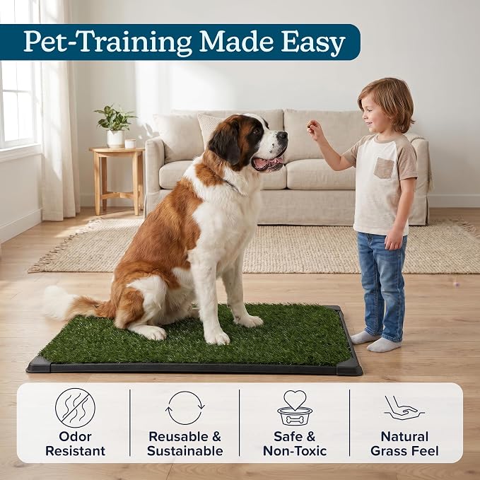 PETMAKER Reusable 3-Layer Extra-Large Dog Grass Pad with Tray, 52.5” x 35” | Dog Litter Box for Indoor and Outdoor Use, Easy to Clean Washable Pet Turf Artificial Grass Pad for Puppy Potty Training