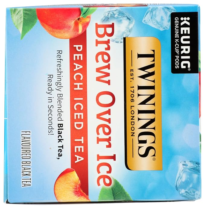 Twinings Brew Over Ice Unsweetened Peach Flavoured Black Iced Tea K-Cup Pods for Keurig, Caffeinated, 12 Count