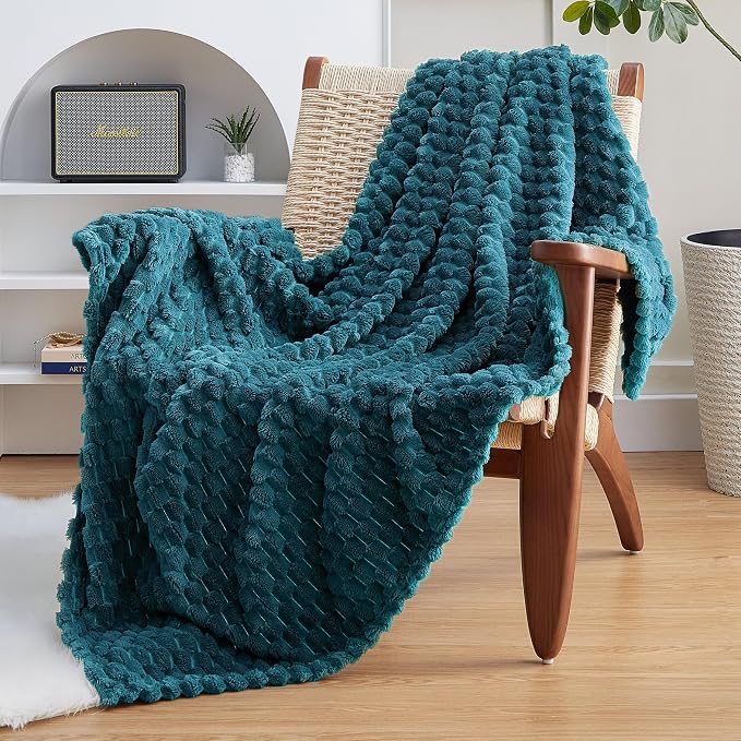 EXQ Home Soft Fleece Full Blanket – Cozy Lightweight 3D Imitation Turtle Shell Jacquard Blanket for Couch Bed – All-Season Warm Fuzzy Flannel Blanket for Women Mom Her Gifts(84"x90",Teal)
