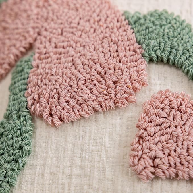 Summer Floral Throw Pillow Covers 20x20 Inch Set of 2, Chenille Embroidered Pillowcase with 3D Tufted Pink Flowers Sage Green Leaves, Boho Decorative Cushion Covers for Couch Sofa Bed