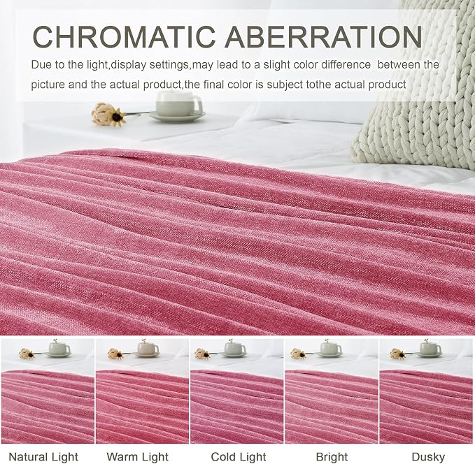 Chenille Throw Blanket for Couch 50" x 60", Rose Pink | Soft Cozy Warm Throws with Fringe Tassel, for Living Room Bed Sofa Chair Cover, Lightweight Knitted Decorative Boho Blankets