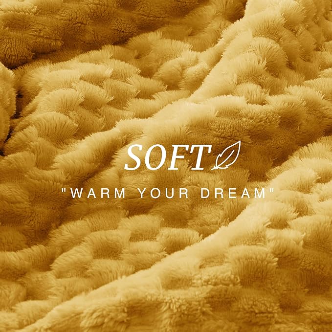 EXQ Home Gentle Soft Fleece Throw Blanket – Cozy Lightweight 3D Imitation Turtle Shell Jacquard Blanket for Couch Bed – All-Season Warm Fuzzy Flannel Blanket for Women Mom Gift(50"x60",Mustard Yellow)
