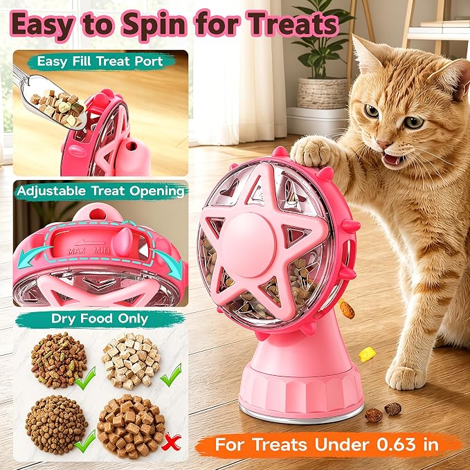 Cat Toys for Indoor Cats，Interactive Cat Toy Kitten Toys Enrichment with Adjustable Cat Food Dispenser, Slow Feeder Puzzle Removable Teaser Wand Toy for Bored Indoor Adult Cats (Rosy Pink)