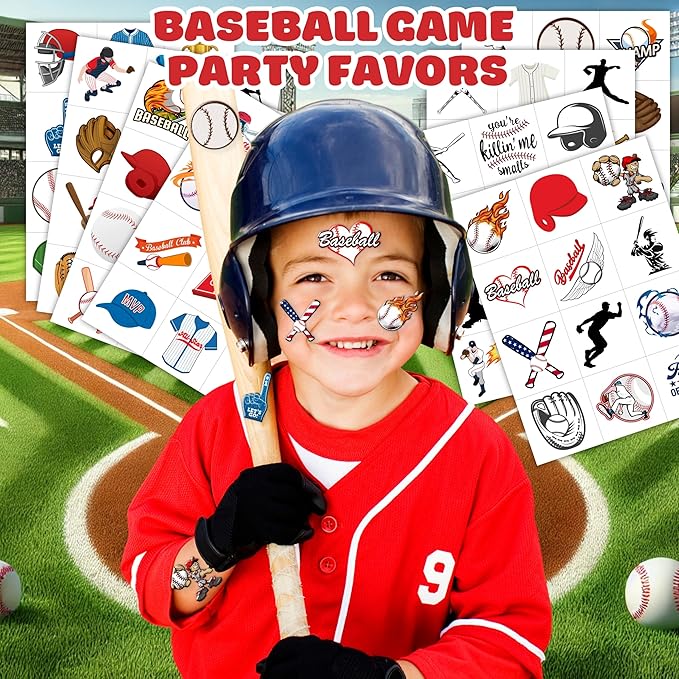 96PCS Baseball Pre-Cut Temporary Tattoos for Kids - Sports Birthday Party Favors, Baseball Party Supplies, Goodie Bag Fillers, School Prizes for Boys & Girls