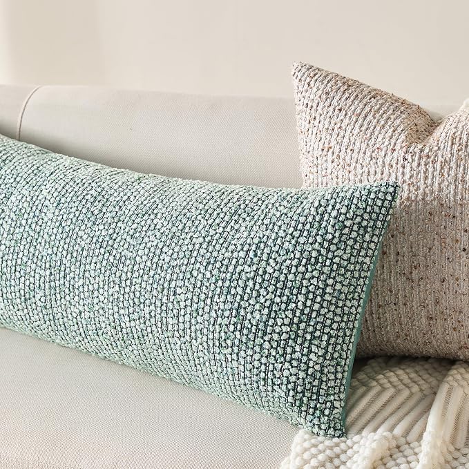 Allorry Soft Wool Decorative Throw Pillow Covers 14x36 Green SY011D14 | Cozy Soft Touch,Neutral Textured Boho Cushion Covers for Modern Farmhouse Sofa Bedroom Living Room Decor