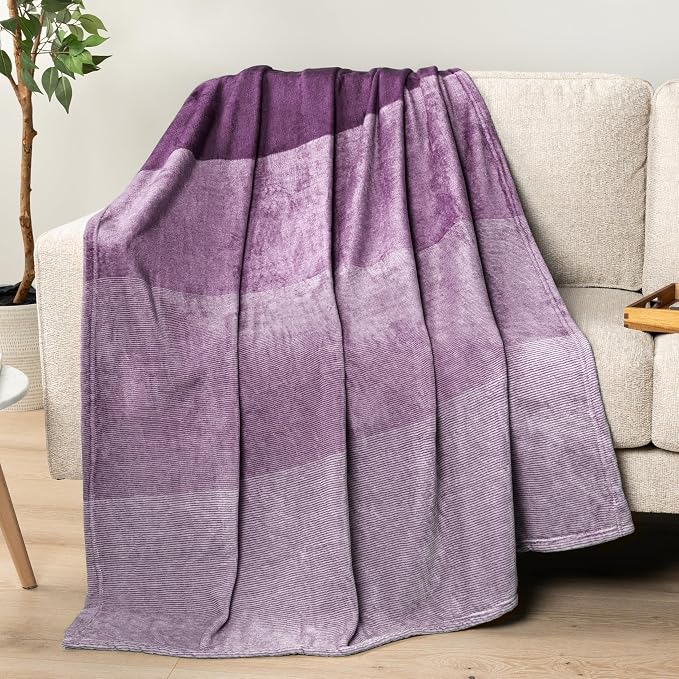 PAVILIA Purple Ombre Fleece Throw Blanket for Couch Sofa Bed, 50x60 | Gradient, Soft Plush Flannel Fleece, Lightweight Accent Blanket, Warm All Season, Machine Washable, Cozy Decor Gift