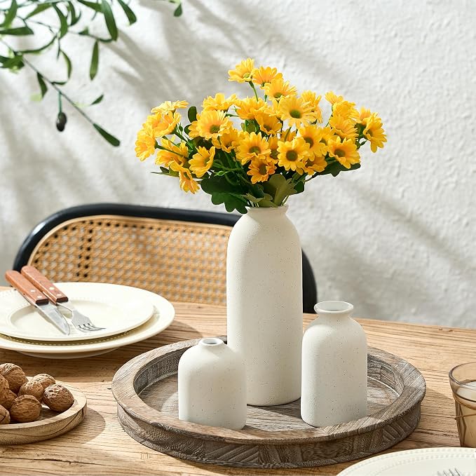 Ceramic Vase Set of 3, Decorative Nordic Minimalist Vases Home Decor for Living Room Kitchen Bedroom Entryway Mantel Table, Modern Decor for Bouquet Pampas Grass Dried Fresh Flowers- Cream White