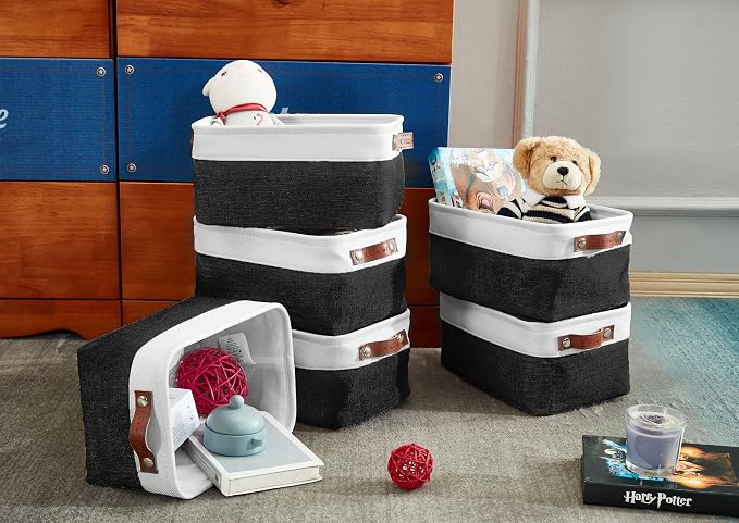 DECOMOMO Small Storage Basket, Closet Storage Bins | 6 Pack Baskets for Organizing Shelves, Decorative Linen Closet Baskets (Black & White)