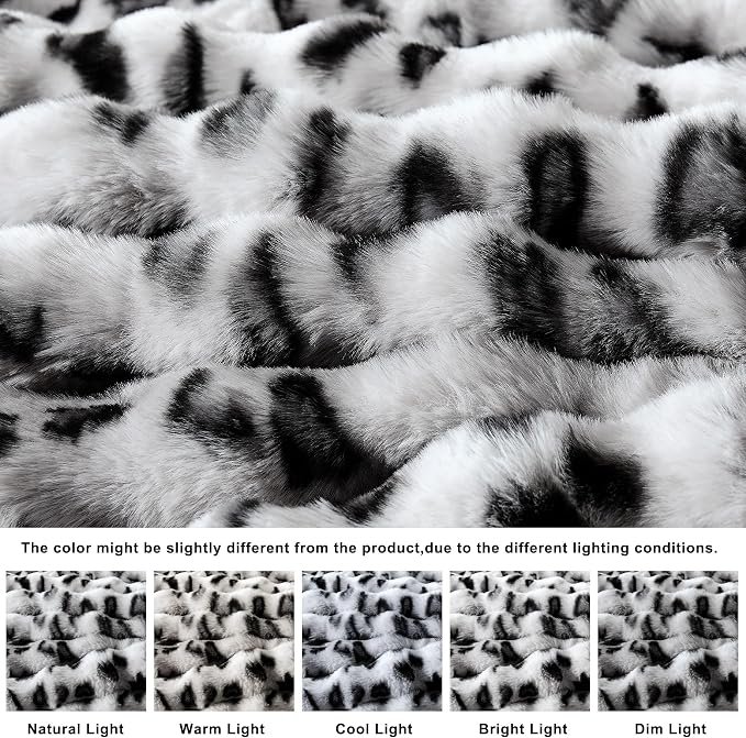 WDCOZY Cheetah Leopard Print Bubble Throw Blanket, Luxury Faux Rabbit Fur Mink Plush Throw for Couch, Sofa and Bed, Soft Fluffy Fuzzy Cozy Blanket for Women, 60x80 inches, Grey, 950 GSM