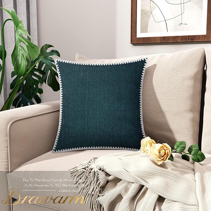 BRAWARM Chenille Throw Pillow Covers 16x16 Inches, Deep Lagoon, 2 Pack | Decorative Pillow Covers with Shell Edge, Soft Cushion Cases for Sofa Bed Living Room Home Farmhouse (No Insert)