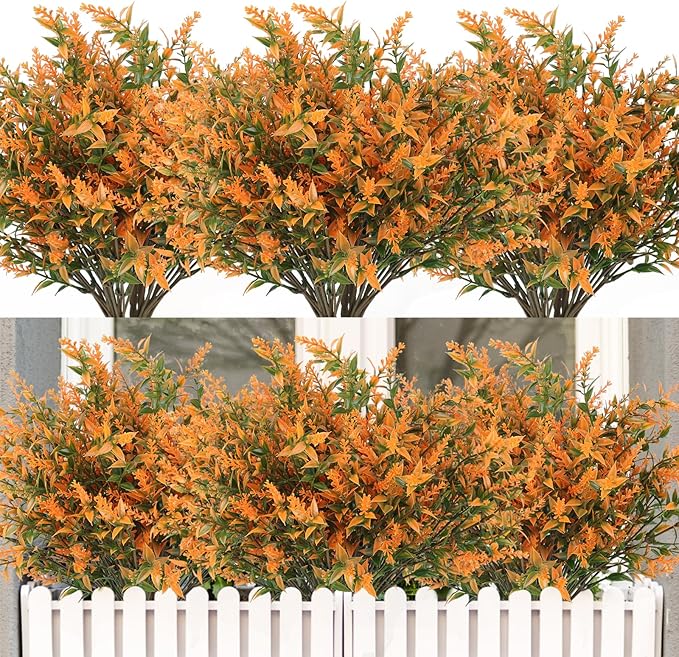 RECUTMS 12Pcs Artificial Fall Plants Outdoor Fake Flowers for Outside Stems | Autumn Artificial Greenery,Fake Fall Outdoor Flowers UV All Weather Resistant Plastic Flowers for Porch Outside Decoration