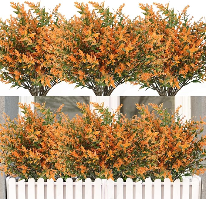 RECUTMS 20Pcs Artificial Fall Flowers for Outdoors,Autumn Fake Greenery | Autum Decor,Fall Flowers for Decoration,Faux UV Resistant Lavender Floral,Plastic Shrubs Indoor Outside Hanging Decorations