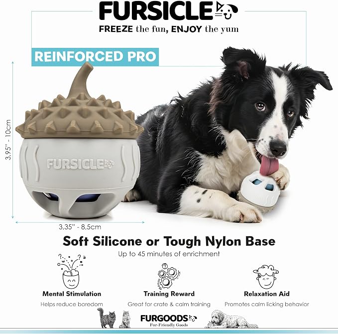 FURSICLE Pro Frozen Dog Treat Toy, Fillable Enrichment Lick Ball with Tray