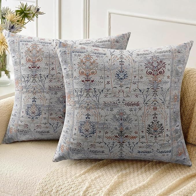 Boho Throw Pillow Covers 20x20 inch Set of 2,Soft Pillowcases Bohemia Carpet Printing Pattern Decorative Sofa Living Room Bed Square Pillow Case Cushion Cover-Gray Flower