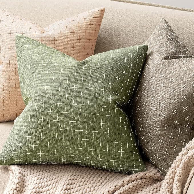 MIULEE Pack of 2 Decorative Burlap Linen Spring Throw Pillow Covers Farmhouse Pillowcases Modern Rustic Woven Textured Cushion Cover for Sofa Couch Bed 18x18 Inch Sage Green