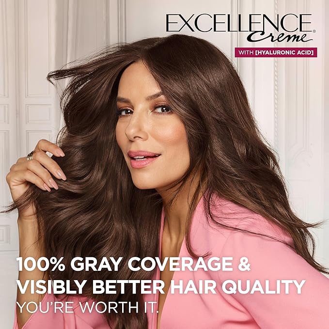 L'Oreal Paris Excellence Crème Permanent Hair Dye, Triple Care Hair Color with Pro-Keratine Complex for 100% Gray Hair Coverage, 4AR Dark Chocolate Brown, 1 Kit