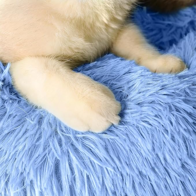 Western Home Calming Donut Cat Bed Small Dog Bed Washable,20" Light Blue | Fluffy Faux Fur Round Cuddler,Anti-Anxiety,Anti-Slip Bottom,Self-Warming Pet Bed for Small Dog&Kitten&Puppy,Up to 12 LBS