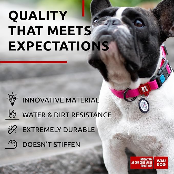 WAUDOG Waterproof Dog Collar - Adjustable Dog Collar for Large Dogs, Small and Medium Dogs - Heavy Duty Dog Collars with Durable Metal Clasp and QR Dog Tag - Boy & Girl Dog Collars