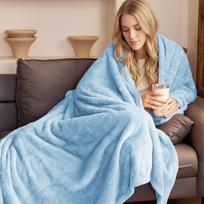 Exclusivo Mezcla Fuzzy Plush Fleece Bed Blanket Twin XL Size, Light Blue | 90x66 Inches, Super Soft and Cozy Bed Blanket, Fluffy Blanket for Bed, College Dorm Room Essentials, All Season