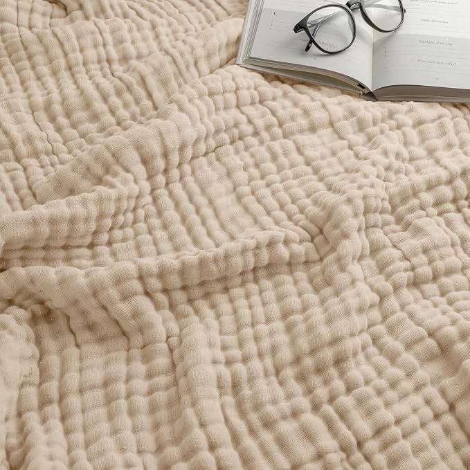 Comfy Cubs Adult Muslin Blanket 90x66” Twin Swaddle Blankets, Sand | 6 Layer Soft, Breathable & Lightweight Muslin Adult Blanket - Machine Washable & Designed in the US Bedding for All Seasons