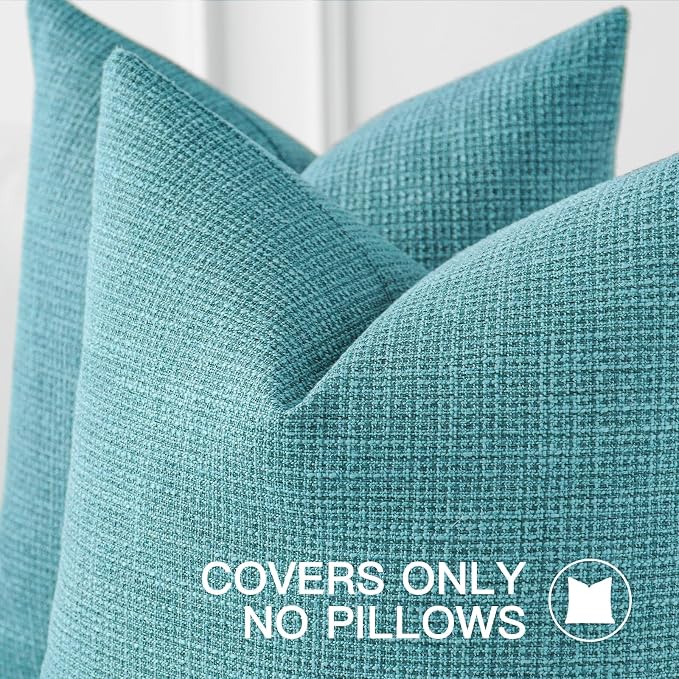 OTOSTAR Linen Throw Pillow Cover Set of 1 Decorative Square Pillowcases Cushion Covers 18x18 Inch for Home Decor Sofa Bedroom Car 45 x 45CM Turquoise