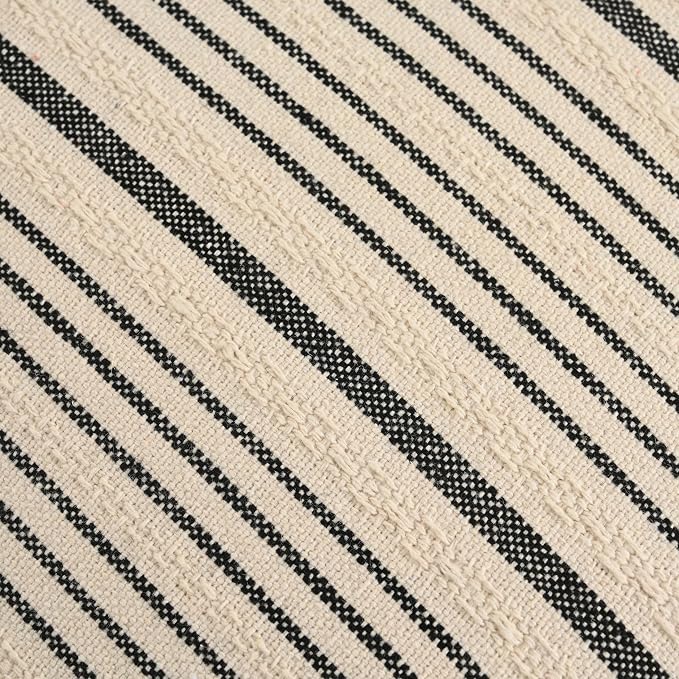 Black Outdoor Striped Pack of 2 Couch Throw Pillow Covers 16x16 | Farmhouse Decorative Square Throw Pillows for Couch Sofa Bed Black and Cream