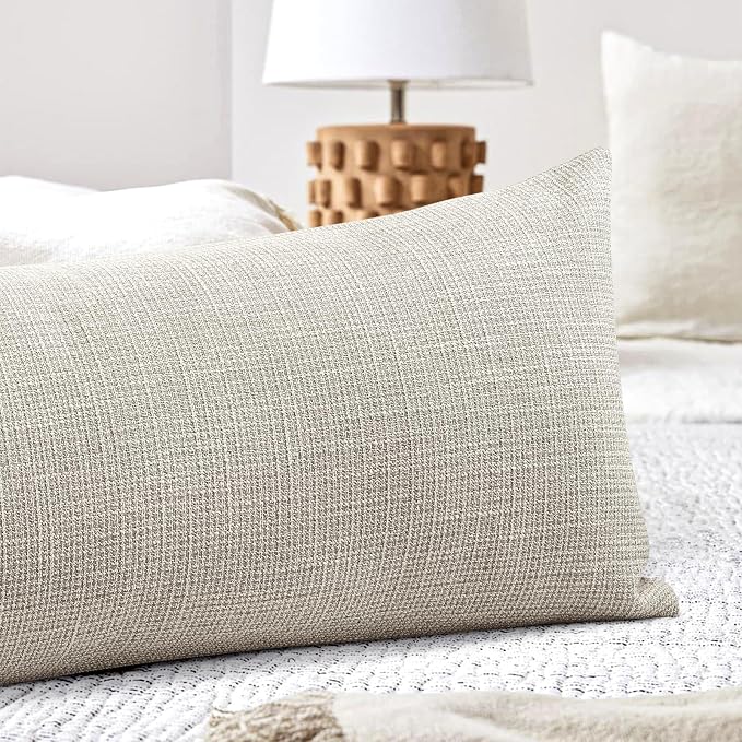 OTOSTAR Linen Throw Pillow Cover Set of 1 Decorative Long Lumbar Pillowcase Rectangle Cushion Cover 14x36 Inch for Home Decor Sofa Bedroom Car 35 x 90CM Khaki